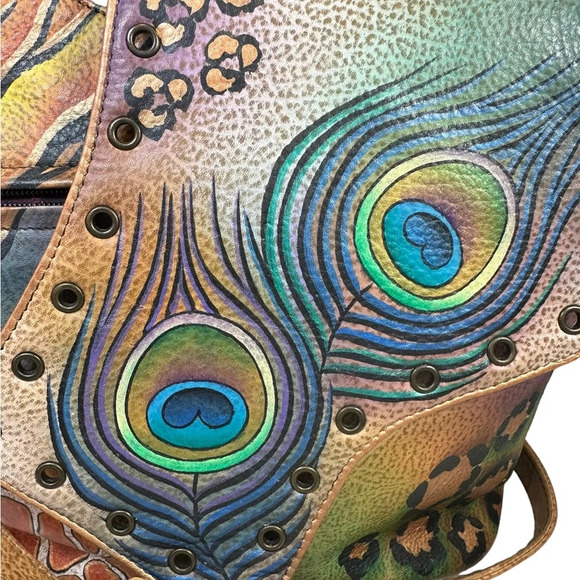 Anuschka Peacock Animal Print Leather Crossbody Bag & Wallet Set - Picture 7 of 12